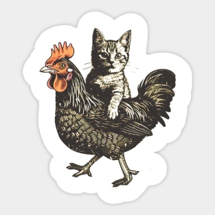 Funny Cat Riding a Chicken Sticker